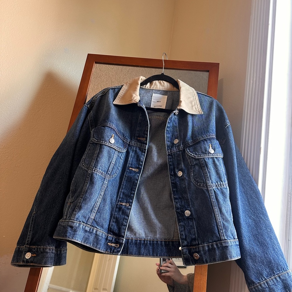 Mango Blue Denim Jacket with Cream Collar - Picture 4 of 6